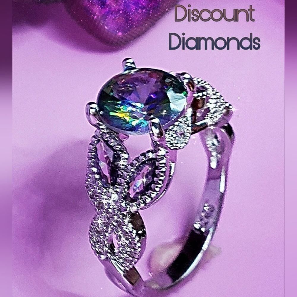Mystic Topaz Cocktail Ring with Clear White Topaz on 925 Sterling Silver